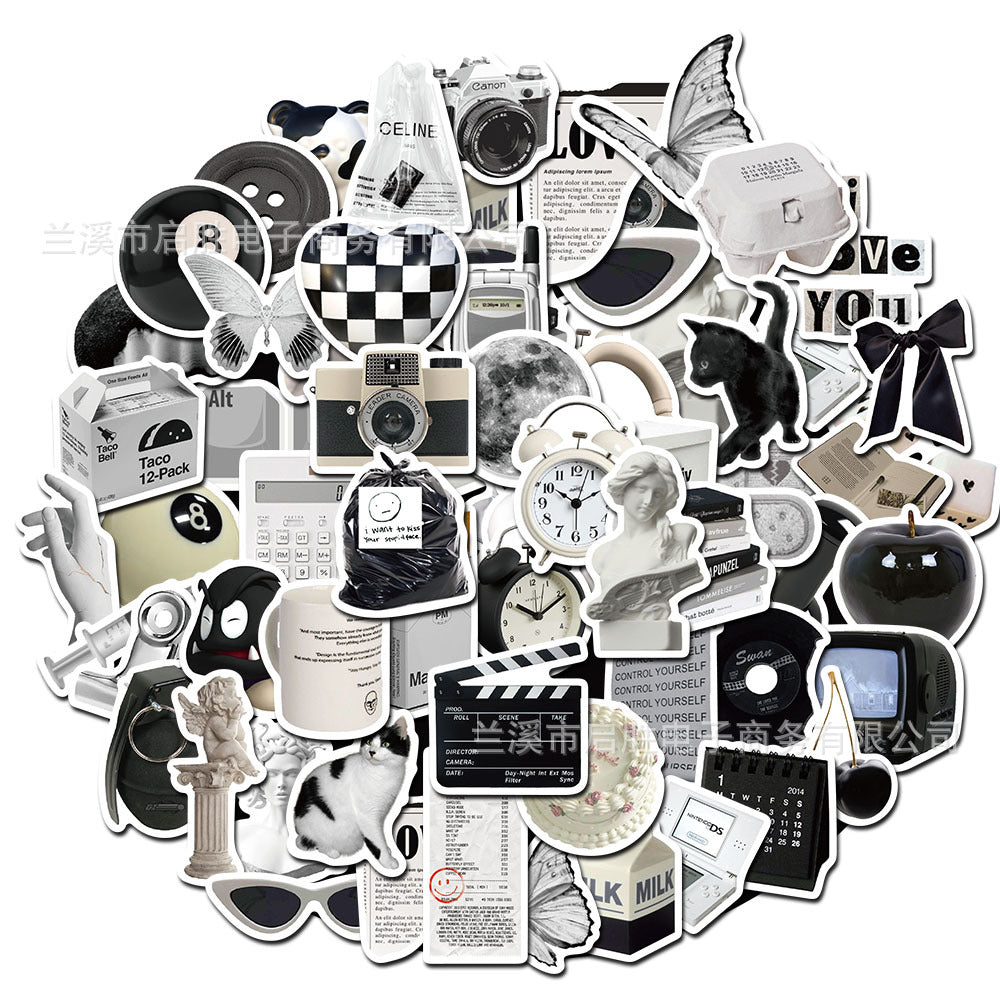 Wholesale Black and White Minimalist Style Waterproof PVC Stickers